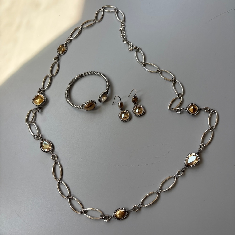 BRIGHTON Your True Color Joyful Brushed Gold Crystal Necklace, Bangle, Earrings